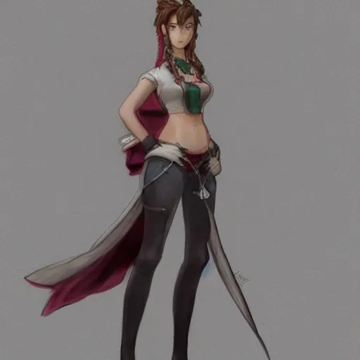 Image similar to full body shot of aerith gainsborough, concept art trending on artstation