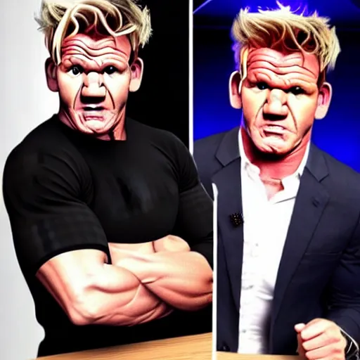 Image similar to Gordon Ramsay transforms into the Hulk