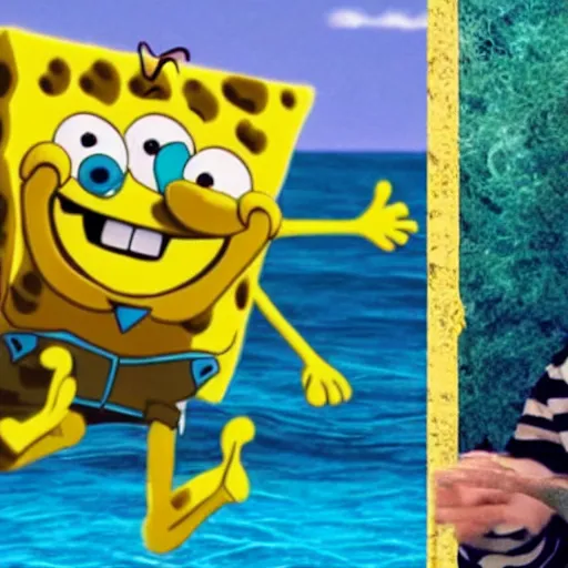 Image similar to Danny Devito playing as SpongeBob in a real movie, High Quality Film, Spongebob Squarepants cosplay by Danny Devito