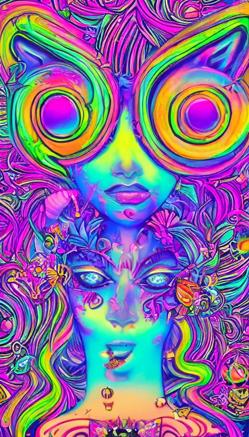 Prompt: psytrance artwork, by lisa frank,