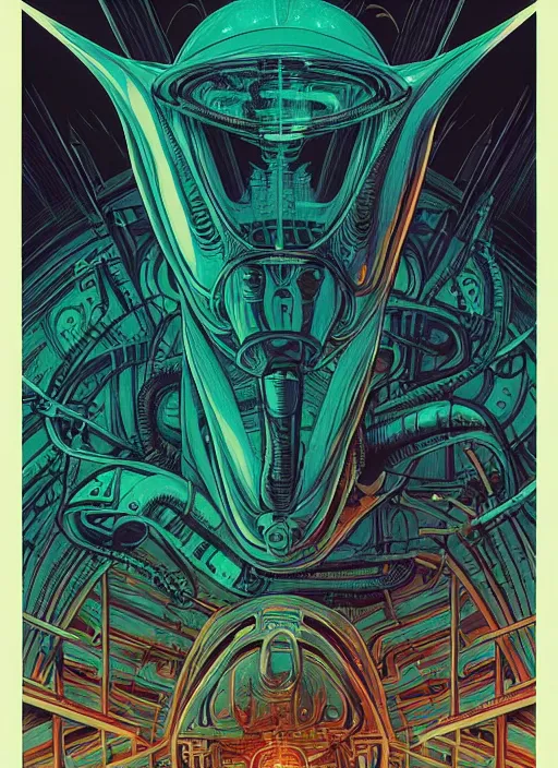 Prompt: Alien (1979) movie poster, Kilian Eng, Dan Mumford, detailed