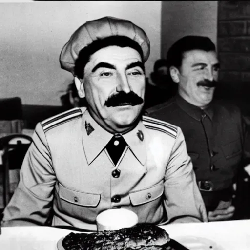 Image similar to joseph stalin eating at burger king, colored, burger king logo, 8 k