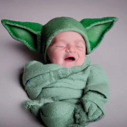Prompt: baby with yoda ear, dslr photo