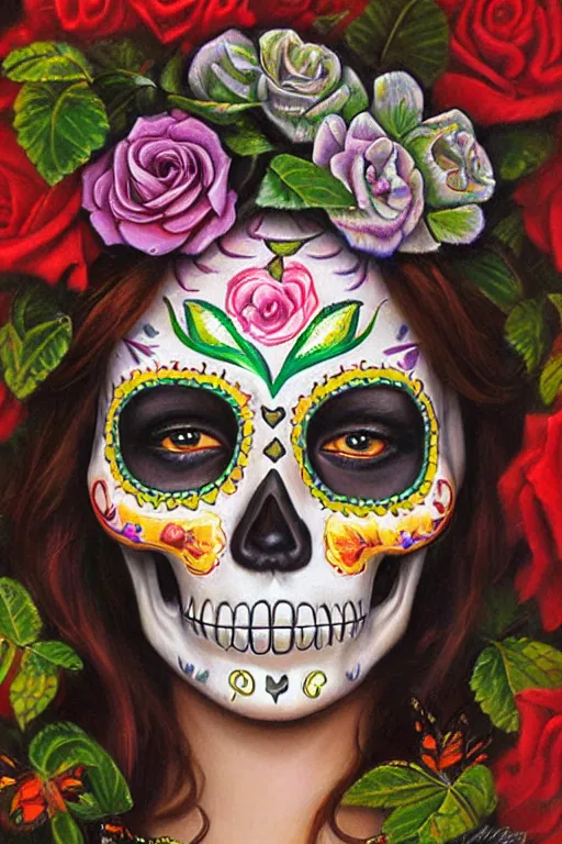 Image similar to Illustration of a sugar skull day of the dead girl, art by Mark Keathley