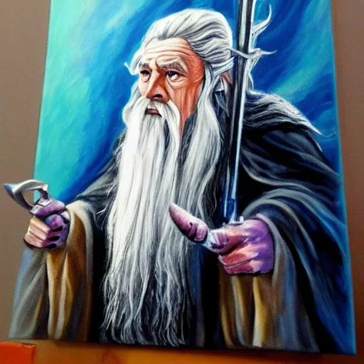 Image similar to gandalf as a robot, painting