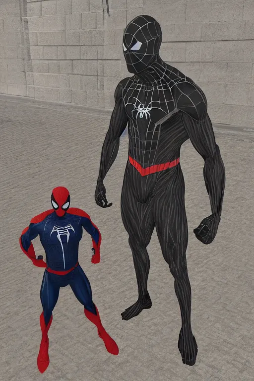 Prompt: male muscular black spider - man suit in half life alyx