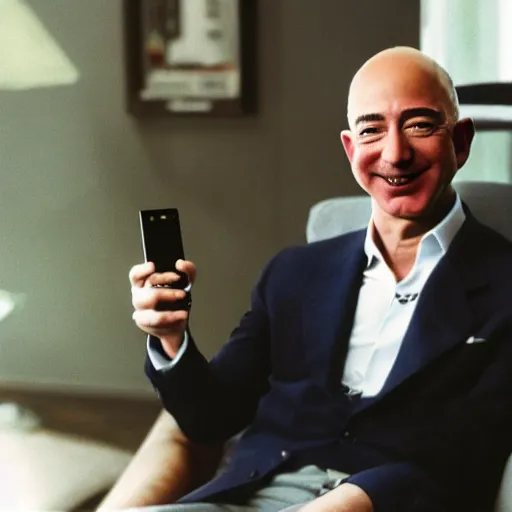 Prompt: Jeff Bezos integrating his consciousness with Alexa. CineStill