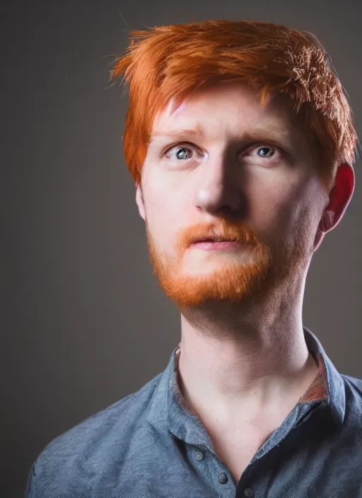 Image similar to portrait photo still of real life philip j fry, 8 k, 8 5 mm, f. 1 4