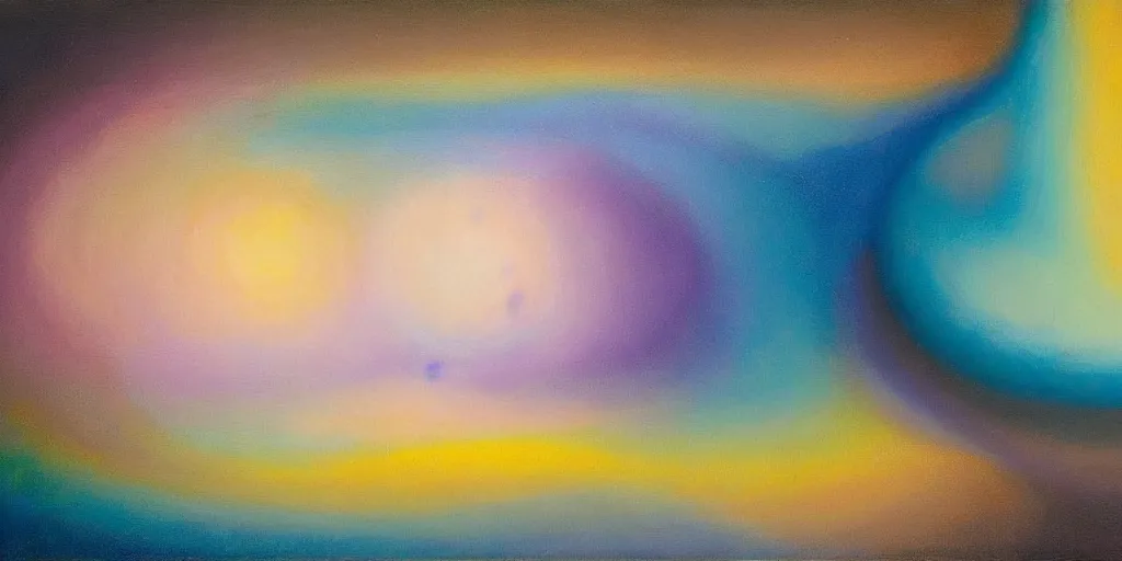 Image similar to the inner structure of quantum reality waves. Oil on canvas. Modern painting. Agnes Pelton. Zao Wou-ki.