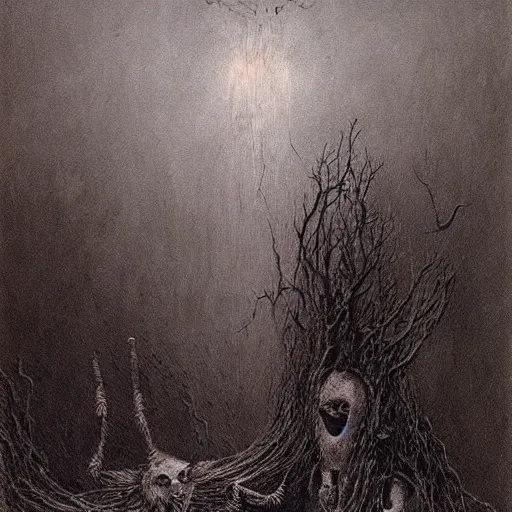 Prompt: the hell of rats beksinski, scary eldritch, nightmare, apocalypse, creepy creature, horror spooky