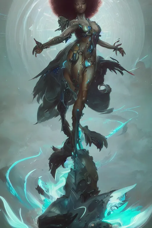 Prompt: full body shot of a beautiful supernatural cybernetic emanation, splash art by pete mohrbacher and artgerm and wlop, digital art, highly detailed, intricate, fantasy, mystical, sharp focus, Trending on Artstation HQ, deviantart, unreal engine 5, 4K UHD image