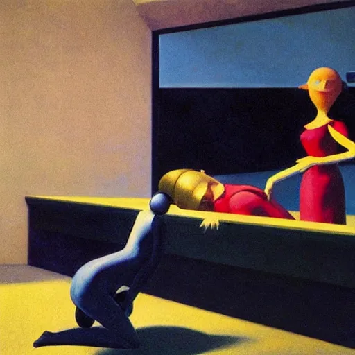 Prompt: Liminal space in outer space by Edward Hopper, as puppets!!!