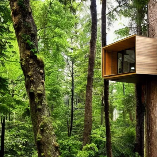 Image similar to a modern tree house, hanging gardens, in the forest, beautiful scenery