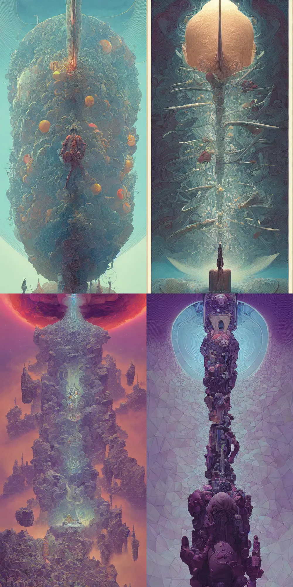 Prompt: mundo simbiotico by jean giraud + beeple + insanely detailed, illustrated by kentaro miura, poster, peter mohrbacher, pastel color, symmetrical