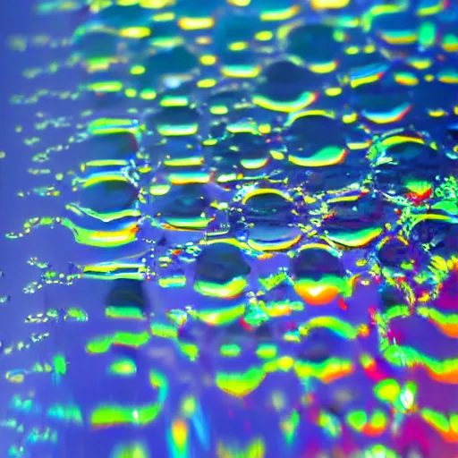Prompt: close - up of a puddle of fuel, gas, diesel, iridescent shine reflection