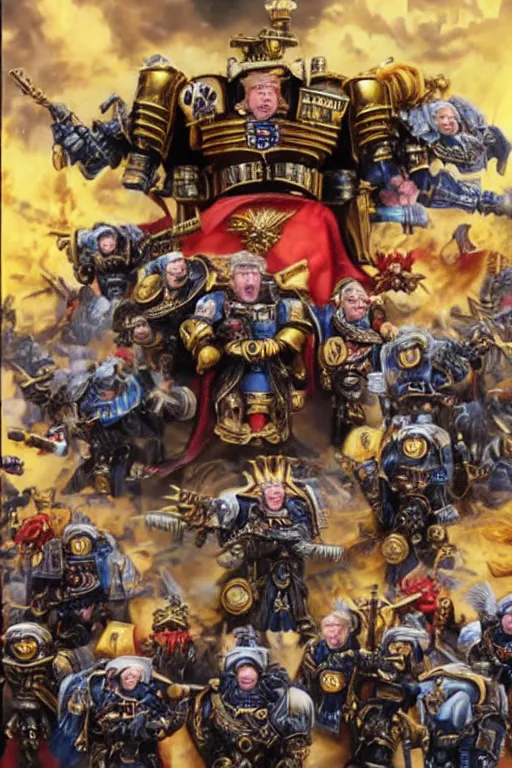 Prompt: 'donald trump as the god emperor in warhammer 40k, hyperrealistic, detailed'