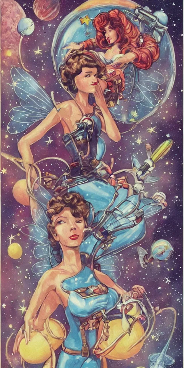 Prompt: retro space girl fairy cosmonaut