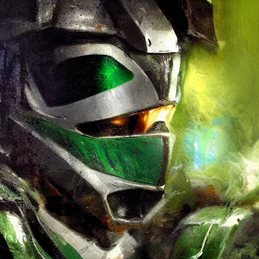 Prompt: green power ranger, realistic, ultrahd, jeremy mann painting