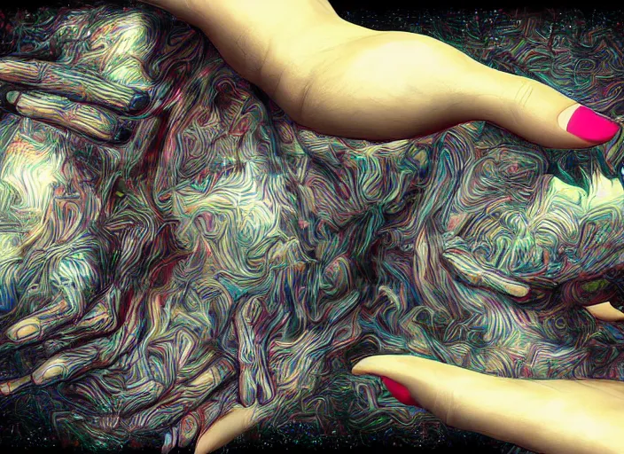 Image similar to trippy, hand, weird, artstation, realistic