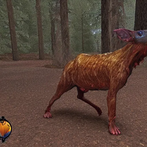 Prompt: skinned beast of then nether made of flesh caught on trailcam, 4k