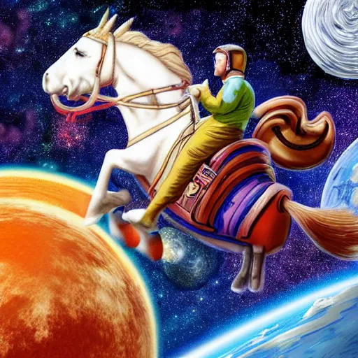 Prompt: atronaut riding a horse in space