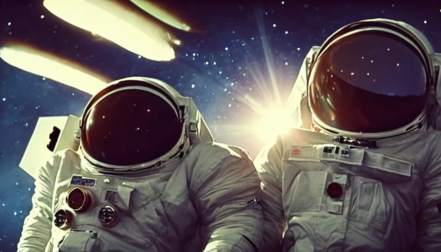 Image similar to movie still of a transcendental astronaut being, cinematic composition, cinematic light, anamorphic lens