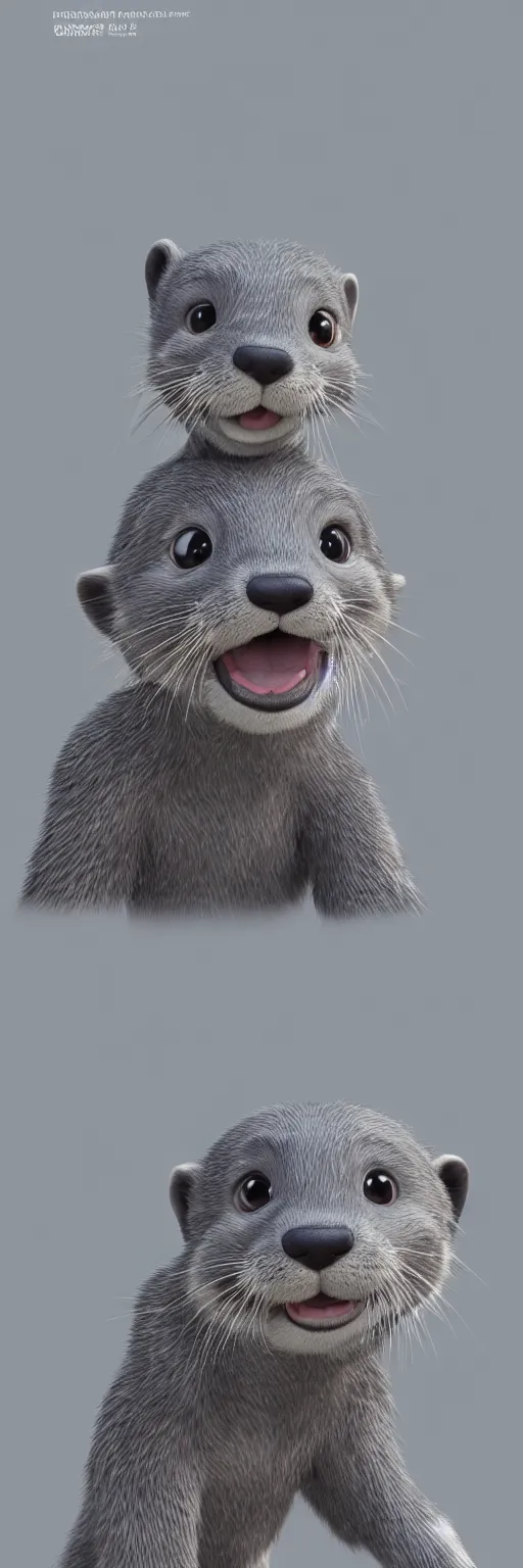 Image similar to portrait of a very cute gray otter in the style of zootopia. volumetric lighting, subsurface scattering, hyperrealistic, render, hyperdetailed