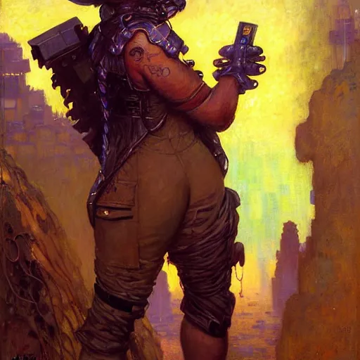 Prompt: portrait of a rabbit wearing a jumpsuit. shadowrun furaffiniy cyberpunk fantasy highly detailed painting by gaston bussiere craig mullins jc leyendecker gustav klimt artgerm greg rutkowski john berkey, bergey, craig mullins, ruan jia, raymond swanland, jeremy mann, tom lovell, alex malveda