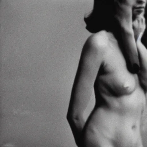 Prompt: intimate alienations 1 9 7 3, black and white photograph, film grain, masterpiece, high contrast, grainy, 3 5 mm, artist