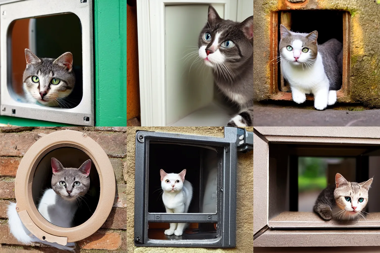 Prompt: British short hair cat going through a cat flap