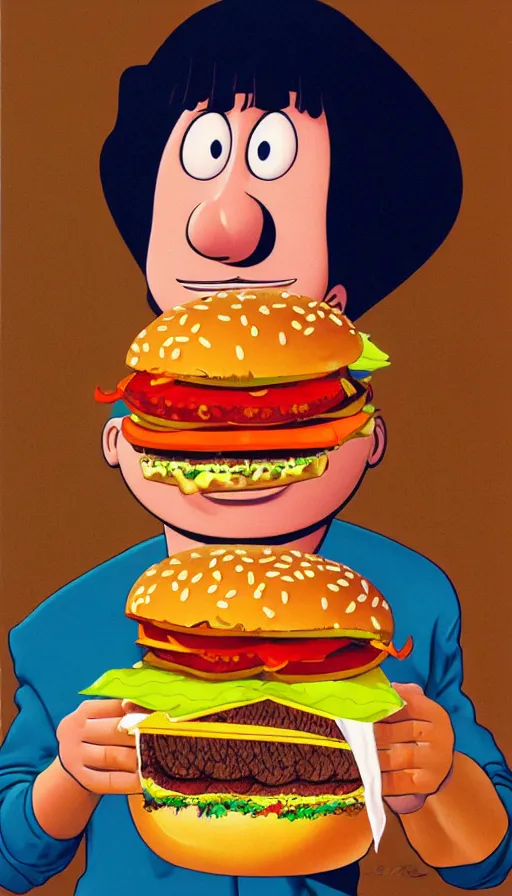 Prompt: nickelodeons doug eating a hamburger 1 9 9 1. portrait by jean giraud and anton otto fischer