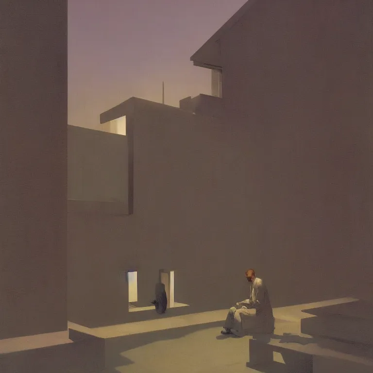 Prompt: technology, Edward Hopper and James Gilleard, Zdzislaw Beksinski, Steven Outram highly detailed