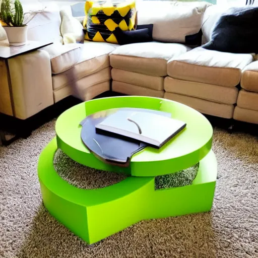 Prompt: i had become a slave to the ikea nesting instinct. if i saw something like the clever njurunda coffee tables in the shape of a lime green yin and an orange yang i had to have it. - n 9