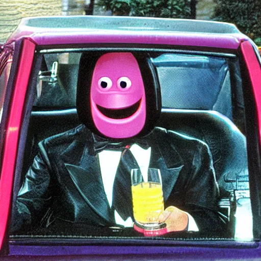 Image similar to Grimace drinking and driving