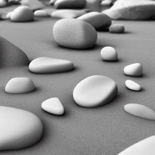 Image similar to white zen clean modern minimalist japanese rock garden with beautiful rocks by peter tarka in an ivory room well contoured smooth fair walls, up close shot, sharp focus, zen, clean, modern minimalist, zaha hadid octane highly render, 4 k, ultra hd,