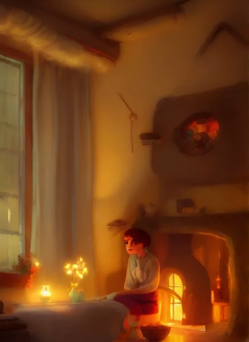 Image similar to beautiful interior of a cozy cottage, delphin enjolras, goro fujita, makoto shinkai, trending on artstation