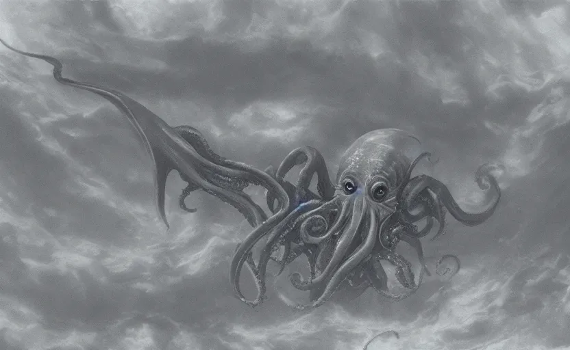 Image similar to cthulhu underwater looking up. matte painting.