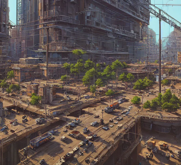 Image similar to hyperrealism photography hyperrealism concept art of highly detailed beavers builders that building highly detailed futuristic ( cyberpunk ) city by wes anderson and hasui kawase and scott listfield sci - fi style hyperrealism rendered in blender and octane render volumetric natural light