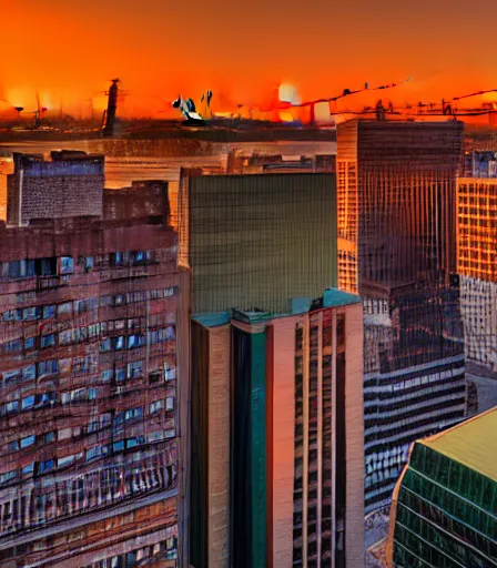 Prompt: award - winning photography, photograph of sunset, shot in downtown manhattan, hdri, canon, color graded