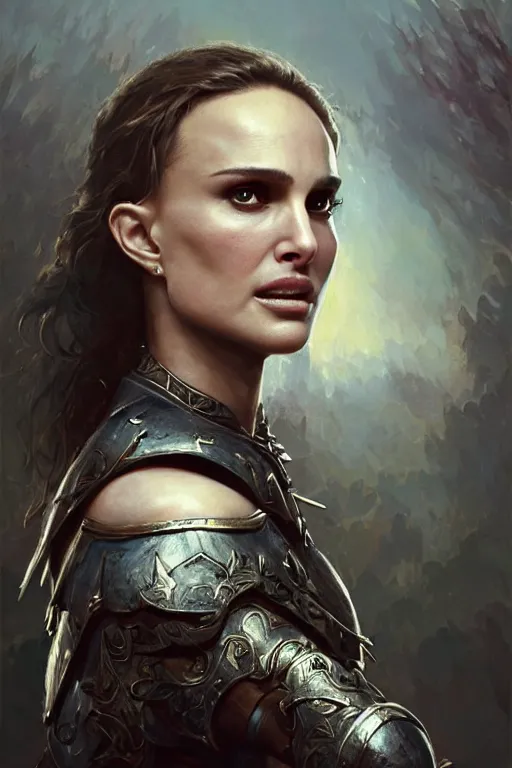 Image similar to natalie portman, legendary warrior, heroic, lord of the rings, tattoos, decorative ornaments, battle armor, by carl spitzweg, ismail inceoglu, vdragan bibin, hans thoma, greg rutkowski, alexandros pyromallis, perfect face, fine details, realistic shading photorealism