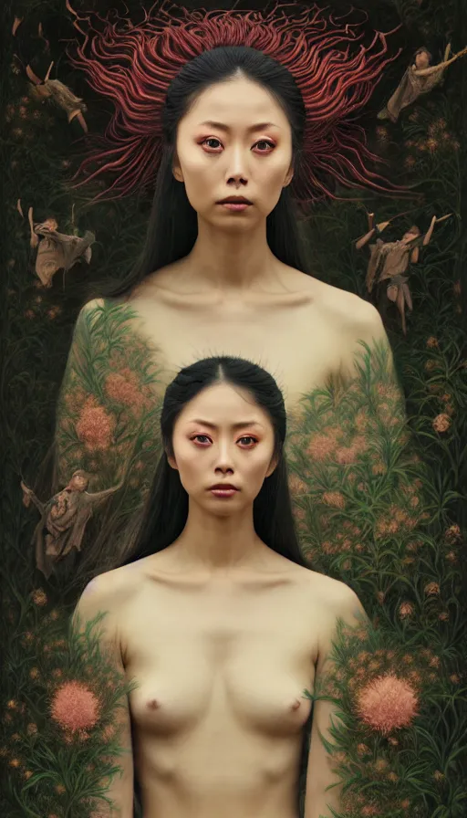 Image similar to wuxia, forest, moonlight, gemma chen, madison beer, angela sarafyan, pinup, intricate beautiful faces, surrealistic painting by agostino arrivabene, vanessa beecroft, anka zhuravleva, mary jane ansell, peter mohbacher, gerald brom