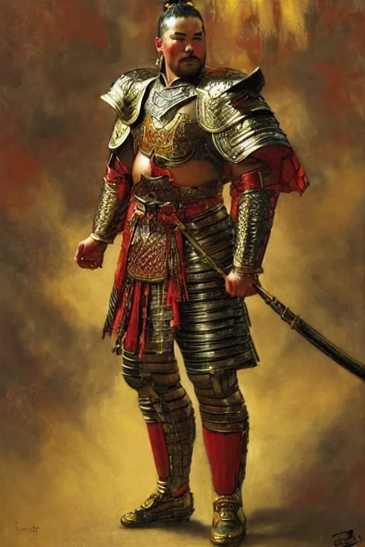 Image similar to beefy male wearing armor, tang dynasty, colorful, painting by gaston bussiere, craig mullins, j. c. leyendecker, tom of finland