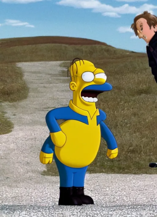 Image similar to film still of Sean Penn as Homer Simpson in Nanny McPhee, 4k