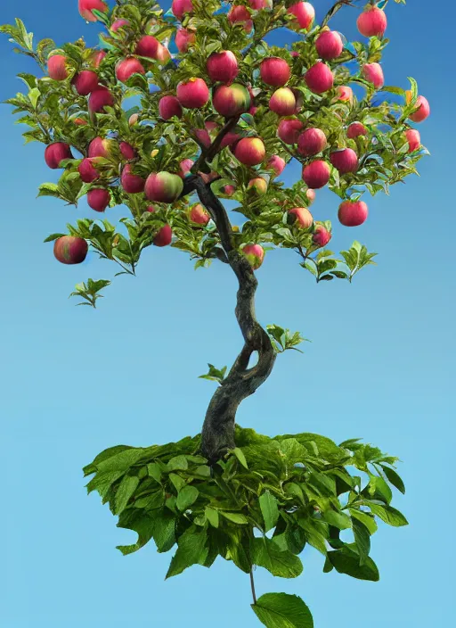 Image similar to an isolated apple tree, 3 d render, art nouveau style, ultra realistic, masked transparent flat background, popular on sketchfab, pixelsquid, 8 k, volumetric lighting, super focused, no blur, trending on artstation, octane render, ultra detailed, hyperrealistic, by artgerm and alphonse mucha