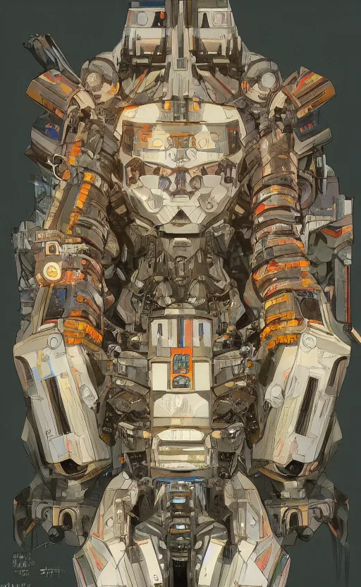 Prompt: upper half portrait of army mecha robot, art by alphonse mucha, highly detailed, digital painting, concept art, illustration, smooth sharp focus, intricate, symmetry, artstation, colourful,