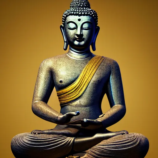 Image similar to highly detailed full body picture of golden Buddha statue, concept art, digital art, studio lightning, bright colors, intricate, masterpiece, photorealistic, hiperrealistic, sharp focus, high contrast, intricate, Artstation HQ, DeviantArt trending, 4k UHD, Unreal Engine 5, Octane render