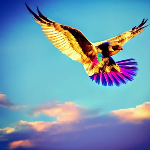 Image similar to Majestic Bird in flight multicolor Grace Beauty Power Gold Diamonds sun clouds trees iridescent