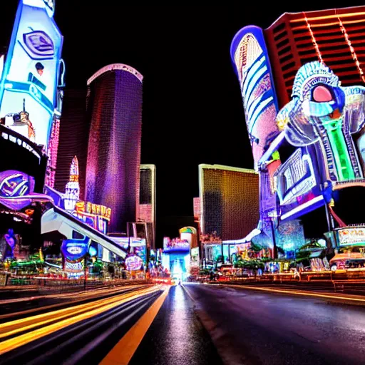 Prompt: nighttime photo of Cyberpunk Las Vegas Strip