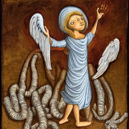 Image similar to biblically accurate angel made of worms in the style of bosch