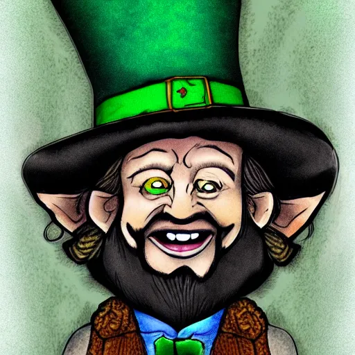 Image similar to a happy wizard leprechaun, digital art